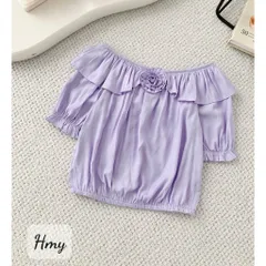 Áo trễ vai bèo đính hoa bo gấu mặc được 2 kiểu trễ vai và cổ tròn, chất đũi mềm siêu mát - May0915