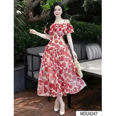 Váy Maxi Hoa Trễ Vai X, Váy Xoè Trễ Vai Đi Chơi Đi Biển Mặc Nhóm, Thiết Kế Hoa Đẹp Mắt, Phong Cách Thời Trang - May0915