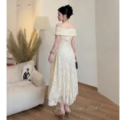 Váy ren trễ vai dáng xoè trẻ trung, form dáng điệu đà tiểu thư mặc đi chơi, đi tiệc xinh xuất sắc, PTu - May0915