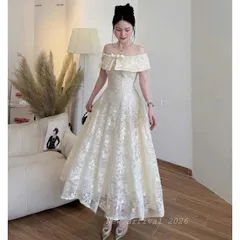 Váy ren trễ vai dáng xoè trẻ trung, form dáng điệu đà tiểu thư mặc đi chơi, đi tiệc xinh xuất sắc, PTu - May0915
