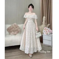 Váy dự tiệc ren trễ vai siêu xinh sang chảnh, váy mặc đi chơi đi cưới đi tiệc xinh suất sắc - May0915
