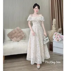Váy dự tiệc ren trễ vai siêu xinh sang chảnh, váy mặc đi chơi đi cưới đi tiệc xinh suất sắc - May0915