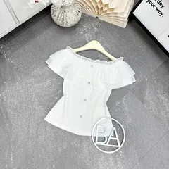 Áo trễ vai bèo cúc đá siu xinh, áo mặc được 2 kiểu trễ vai và cổ tròn, chất cotton co giãn mềm mát - May0915