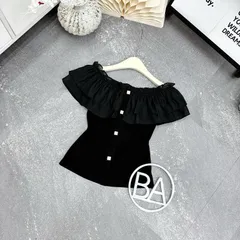 Áo trễ vai bèo cúc đá siu xinh, áo mặc được 2 kiểu trễ vai và cổ tròn, chất cotton co giãn mềm mát - May0915