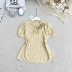 Áo sơ mi chấm bi LD cổ bèo đính hoa xinh - May0915