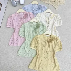 Áo sơ mi chấm bi LD cổ bèo đính hoa xinh - May0915