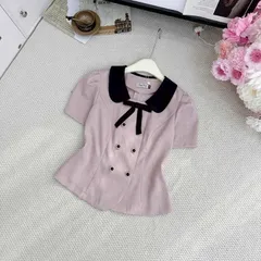 Áo sơ mi ký giả phối cổ sen đính nơ xinh xắn, vải xước thái in hoa trà siêu đẹp - May0915