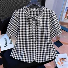 Áo sơ mi kẻ PL cổ nơ xinh xắn, form áo dài vừa siêu xinh dễ mặc, chất vải mềm mát - May0915