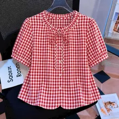 Áo sơ mi kẻ PL cổ nơ xinh xắn, form áo dài vừa siêu xinh dễ mặc, chất vải mềm mát - May0915