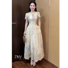 Váy xoè thêu hoa cúc bọc xinh xắn, form tôn dáng trẻ trung thanh lịch - May0915