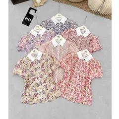 Áo sơ mi hoa phối cổ sen HD tay bồng siêu xinh - May0915