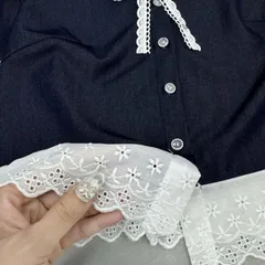 Áo sơ mi bò giấy TH phối ren dáng croptop siêu xinh dễ mặc - May0915