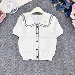 Áo len mongtoghi phối viền ren cúc sao xinh xắn, Áo len Quảng Châu cao cấp siêu đẹp - May0915