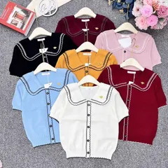 Áo len mongtoghi phối viền ren cúc sao xinh xắn, Áo len Quảng Châu cao cấp siêu đẹp - May0915