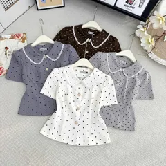 Áo sơ mi chấm bi phối cổ sen cúc đồng siêu xinh dễ mặc, áo sơ mi công sở cho nữ - May0915