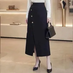Chân váy midi vạt lệch xẻ trước thời trang, form váy tôn dáng trẻ trung sang chảnh, váy HPhuong - May0915