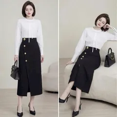 Chân váy midi vạt lệch xẻ trước thời trang, form váy tôn dáng trẻ trung sang chảnh, váy HPhuong - May0915