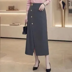 Chân váy midi vạt lệch xẻ trước thời trang, form váy tôn dáng trẻ trung sang chảnh, váy HPhuong - May0915
