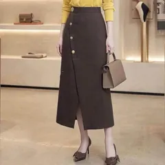 Chân váy midi vạt lệch xẻ trước thời trang, form váy tôn dáng trẻ trung sang chảnh, váy HPhuong - May0915