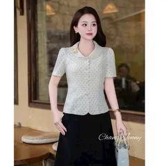 Áo sơ mi ký giả cổ sen đính hoa xinh xắn, Áo sơ mi công sở thiết kế tinh tế phong cách thanh lịch - May0915