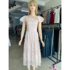 SALE - Váy tơ in hoa cổ bèo xinh xắn, thiết kế tay phồng, màu pastel, phong cách nhẹ nhàng, phù hợp cho mọi dịp- May0915