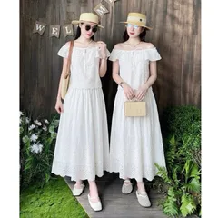 Sét váy thô boi cổ bèo HS chất thô boi mềm mát, mặc đi chơi, đi biển, mặc nhóm cực xinh - May0915