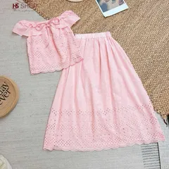 Sét váy thô boi cổ bèo HS chất thô boi mềm mát, mặc đi chơi, đi biển, mặc nhóm cực xinh - May0915