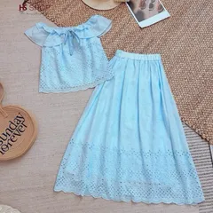 Sét váy thô boi cổ bèo HS chất thô boi mềm mát, mặc đi chơi, đi biển, mặc nhóm cực xinh - May0915