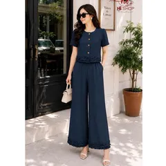 Sét bộ HS áo sơ mi chân bèo và quần ống rộng trẻ trung thanh lịch, Sét bộ mặc đi làm đi chơi đều đẹp - May0915