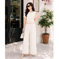 Sét bộ HS áo sơ mi chân bèo và quần ống rộng trẻ trung thanh lịch, Sét bộ mặc đi làm đi chơi đều đẹp - May0915