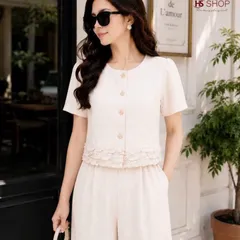 Sét bộ HS áo sơ mi chân bèo và quần ống rộng trẻ trung thanh lịch, Sét bộ mặc đi làm đi chơi đều đẹp - May0915