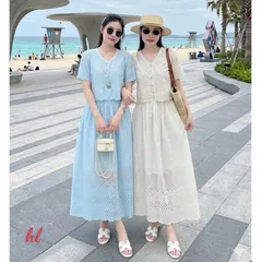 Sét váy thô boi cổ tim phối ren xinh xắn - May0915