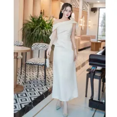 Váy dự tiệc lụa hoa vai form body tôn dáng sang chảnh - May0915
