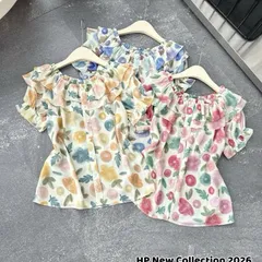 Áo trễ vai hoa nữ thời trang với thiết kế tay phồng và họa tiết hoa tinh tế - Dứa - May0915