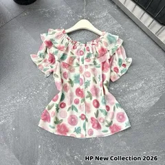 Áo trễ vai hoa nữ thời trang với thiết kế tay phồng và họa tiết hoa tinh tế - Dứa - May0915