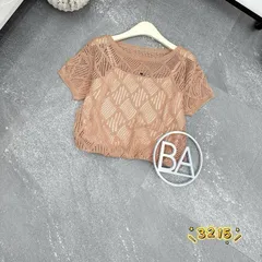 Áo ren lưới cổ tròn cộc tay mã 3215 hàng Quảng Châu siêu đẹp, chất đanh mềm - May0915