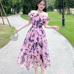 Sét váy hoa trễ vai đi biển, du lịch cực xinh - May0915