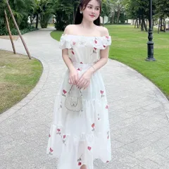 Sét váy hoa trễ vai đi biển, du lịch cực xinh - May0915