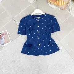 Áo sơ mi công sở hoạ tiết trái tim xinh xắn, áo sơ mi ký giả siêu đẹp chuẩn form tôn dáng - May0915
