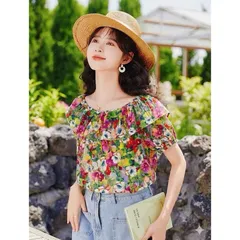 Áo sơ mi hoa cổ bèo trễ vai siêu xinh, áo nữ thời trang phong cách năng động - May0915