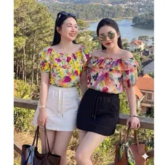 Áo sơ mi hoa cổ bèo trễ vai siêu xinh, áo nữ thời trang phong cách năng động - May0915