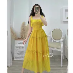 Váy maxi 2 dây hoa vai chất đũi mềm mát, form váy siêu tôn dáng - May0915