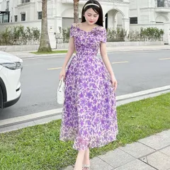 Váy maxi hoa trễ vai cúc ngọc - May3 - May0915