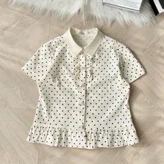 Áo sơ mi chấm bi phối bèo dáng croptop - May0915