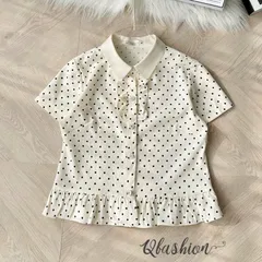 Áo sơ mi chấm bi phối bèo dáng croptop - May0915