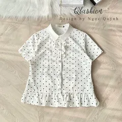 Áo sơ mi chấm bi phối bèo dáng croptop - May0915