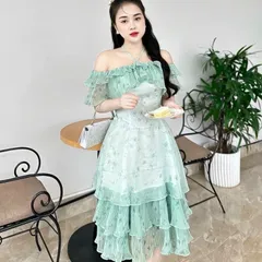 SALE- Váy hoa trễ vai bèo tầng tiểu thư xinh xỉu - May0915