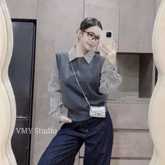 Áo len phối sơ mi liền thân trẻ trung xinh xắn, mặc đi làm đi chơi đều đẹp - May0915