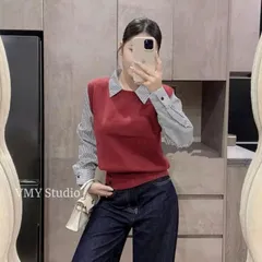 Áo len phối sơ mi liền thân trẻ trung xinh xắn, mặc đi làm đi chơi đều đẹp - May0915