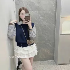 Áo len phối sơ mi liền thân trẻ trung xinh xắn, mặc đi làm đi chơi đều đẹp - May0915